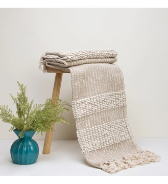 Oatmeal Popcorn Stripe Fringed Throw Blanket