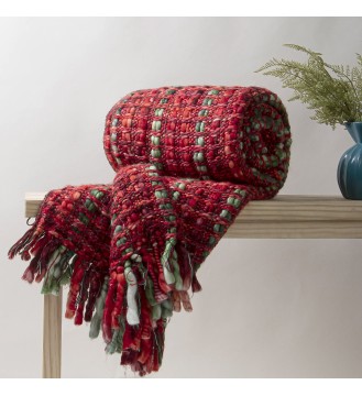 Red woven tassel throw blanket
