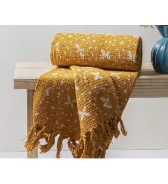 Mustard Butterfly Tassel Woven Throw Blanket