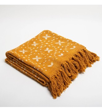 Mustard Butterfly Tassel Woven Throw Blanket