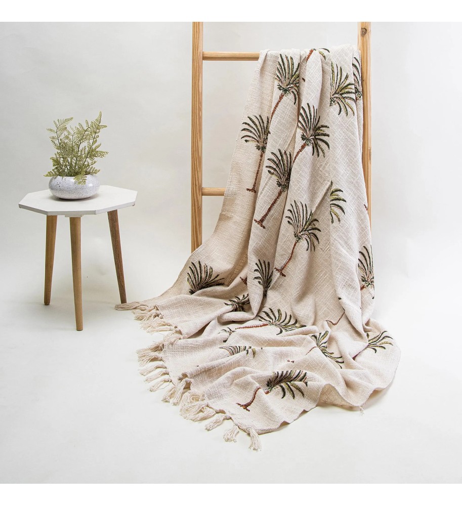 Palm Tree Fringed Woven Throw Blanket