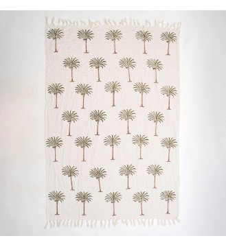 Palm Tree Fringed Woven Throw Blanket