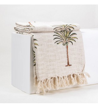 Palm Tree Fringed Woven Throw Blanket