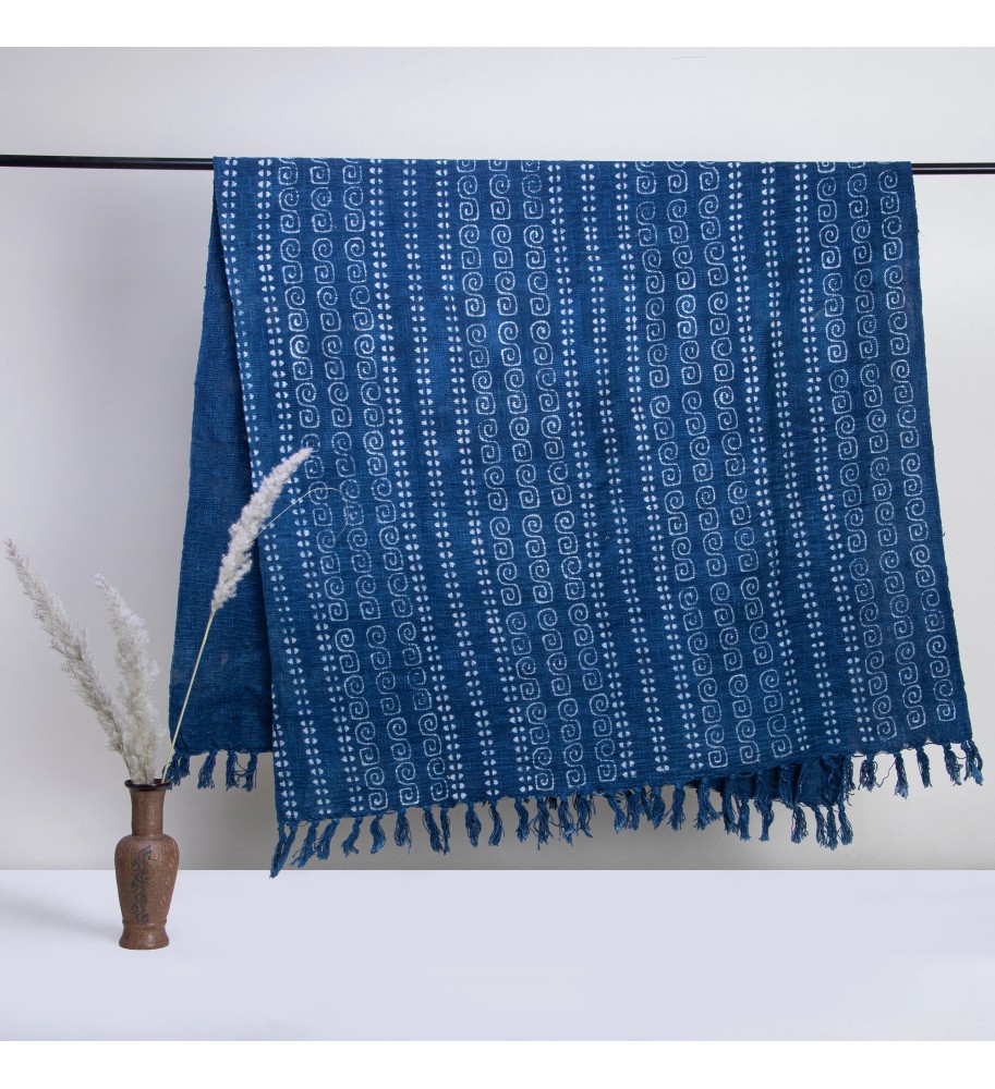 Indigo Spiral Stripe Fringed Woven Throw Blanket