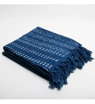 Indigo Spiral Stripe Fringed Woven Throw Blanket