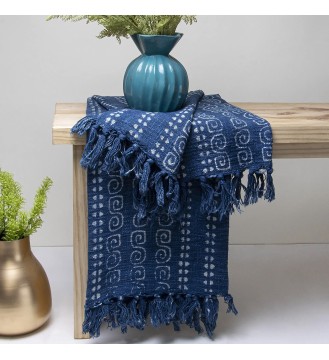 Indigo Spiral Stripe Fringed Woven Throw Blanket