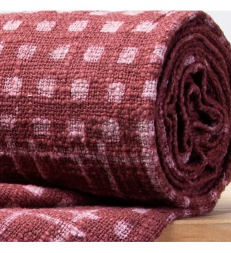 Burgundy Grid and Polka Dot Tassel Woven Blanket