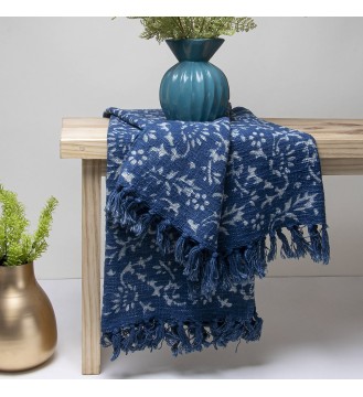 Indigo Vine Tassel Woven Throw Blanket