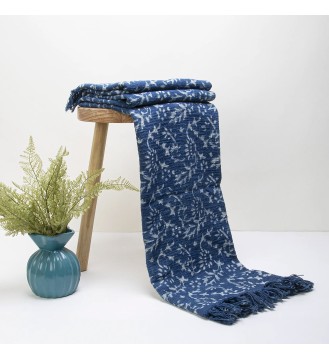 Indigo Vine Tassel Woven Throw Blanket