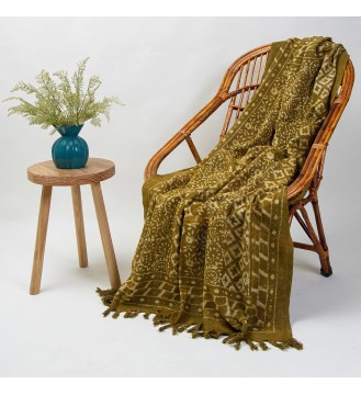 Olive Green Printed Fringed...