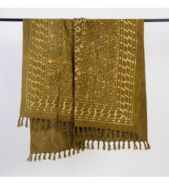 Olive Green Printed Fringed Woven Throw Blanket
