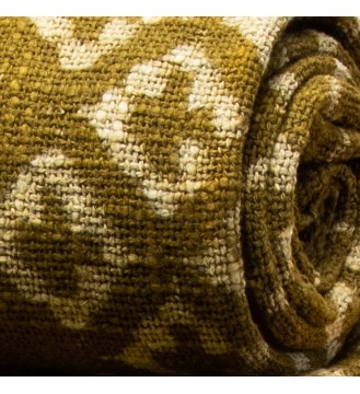 Olive Green Printed Fringed Woven Throw Blanket