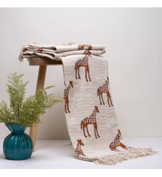 Cream Giraffe Fringed Woven Throw Blanket