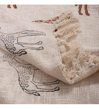 Cream Giraffe Fringed Woven Throw Blanket