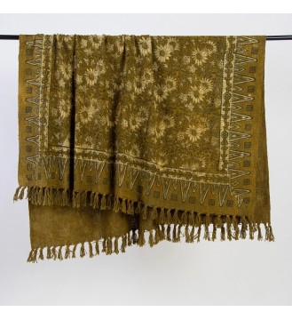 Olive Green Botanical Tassel Woven Throw Blanket