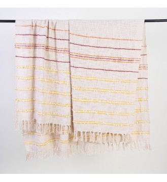 Cream Multi-Striped Fringed Woven Throw Blanket