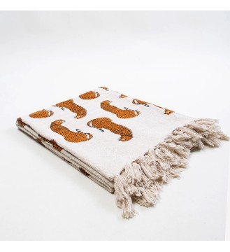 Cream Leopard Tassel Woven Throw Blanket