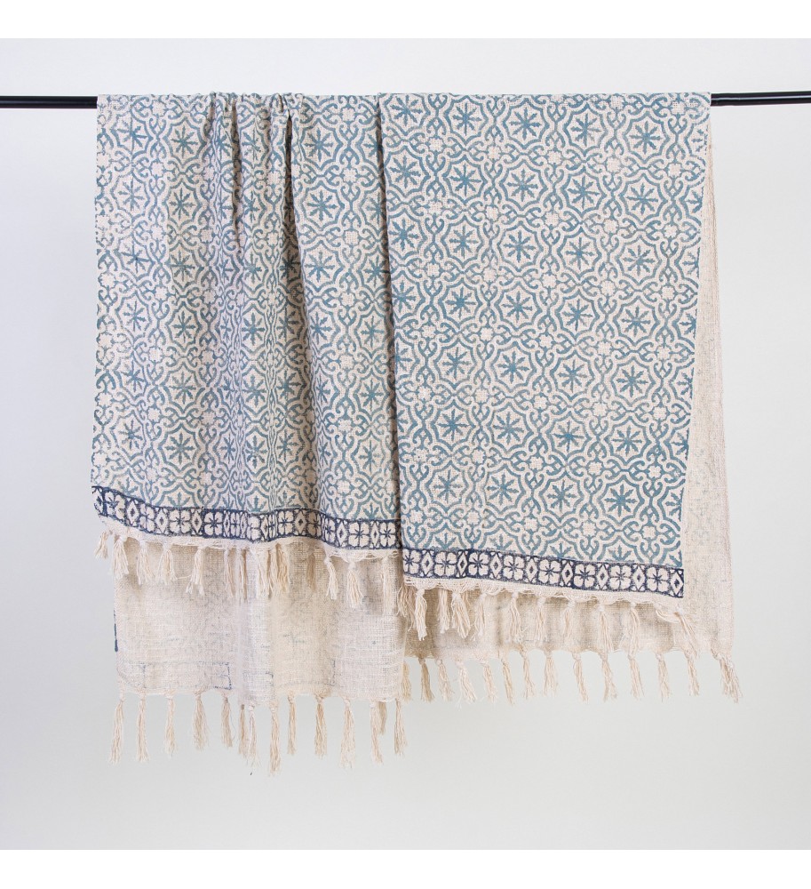 Seafoam tile-trimmed tassel woven throw blanket
