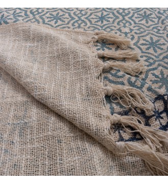 Seafoam tile-trimmed tassel woven throw blanket