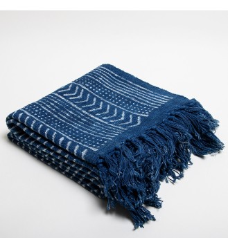 Indigo Striped Fringed Woven Throw Blanket