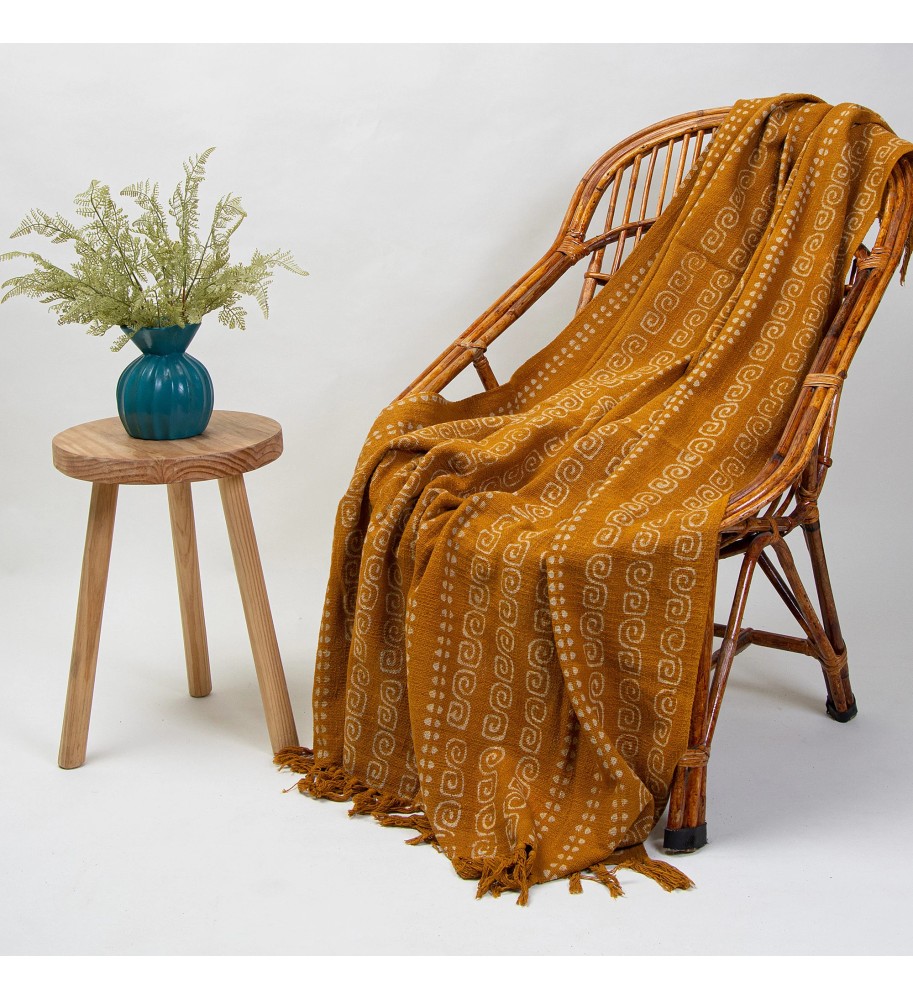 Marigold spiral striped fringed woven throw blanket