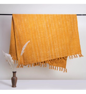 Marigold spiral striped fringed woven throw blanket