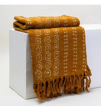 Marigold spiral striped fringed woven throw blanket