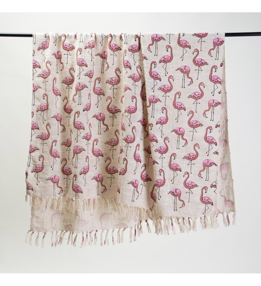 Creamy Pink Flamingo Tassel Woven Throw Blanket