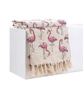 Creamy Pink Flamingo Tassel Woven Throw Blanket