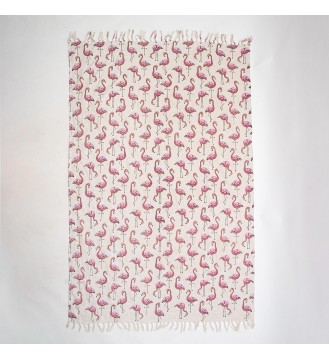 Creamy Pink Flamingo Tassel Woven Throw Blanket