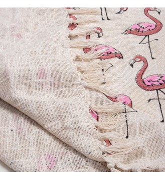Creamy Pink Flamingo Tassel Woven Throw Blanket