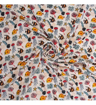 Cream Sea Life Fringed Woven Throw Blanket