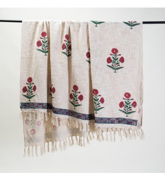 Cream and red floral tassel...