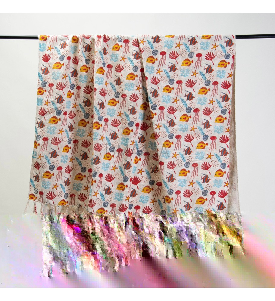 Cream Undersea Tassel Woven Throw Blanket