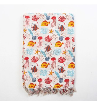 Cream Undersea Tassel Woven Throw Blanket