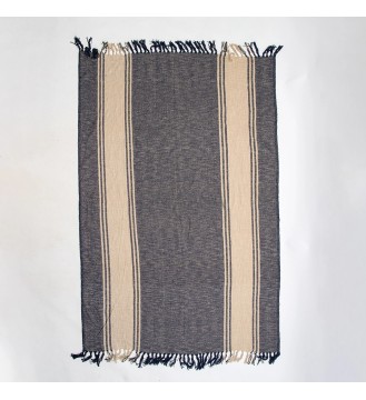 Navy and Sand Cabana Stripe Fringed Throw Blanket