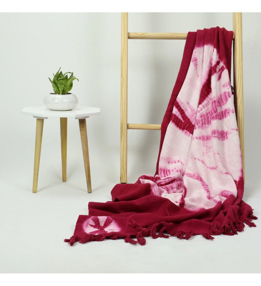 Cranberry Blush Tie-Dye Tassel Woven Throw Blanket