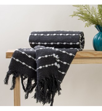 Charcoal Grey Pom-Pom Tassel Throw Blanket