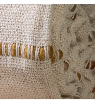 Sand Pom-Pom Trim Striped Fringed Throw Blanket