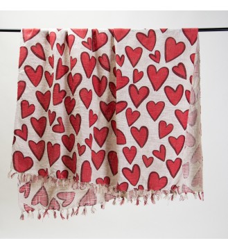 Cream and Red Heart Tassel...