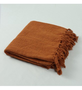 Rust Orange Fringed Woven Throw Blanket