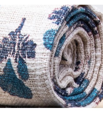Cream and Blue Floral Tree Tassel Throw Blanket