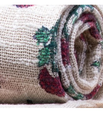 Cream Flower Tree Pattern Fringed Throw Blanket