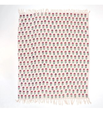 Cream Flower Tree Pattern Fringed Throw Blanket
