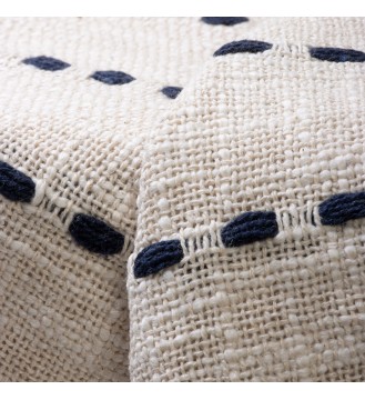 Cream and Navy Dotted Stripe Fringed Throw Blanket