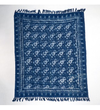 Indigo Floral Tassel Woven Throw