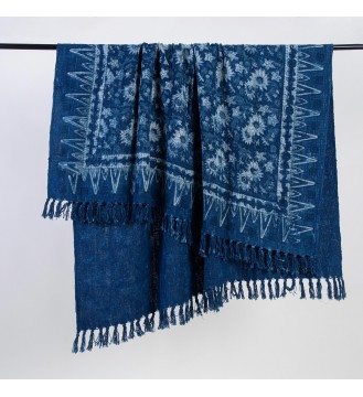 Indigo Floral Tassel Woven Throw