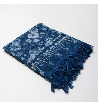 Indigo Floral Tassel Woven Throw