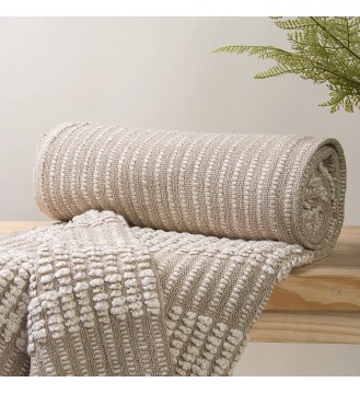 Oatmeal Popcorn Stripe Fringed Throw Blanket
