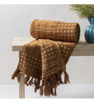 Caramel Check Polka Dot Tassel Throw Blanket
